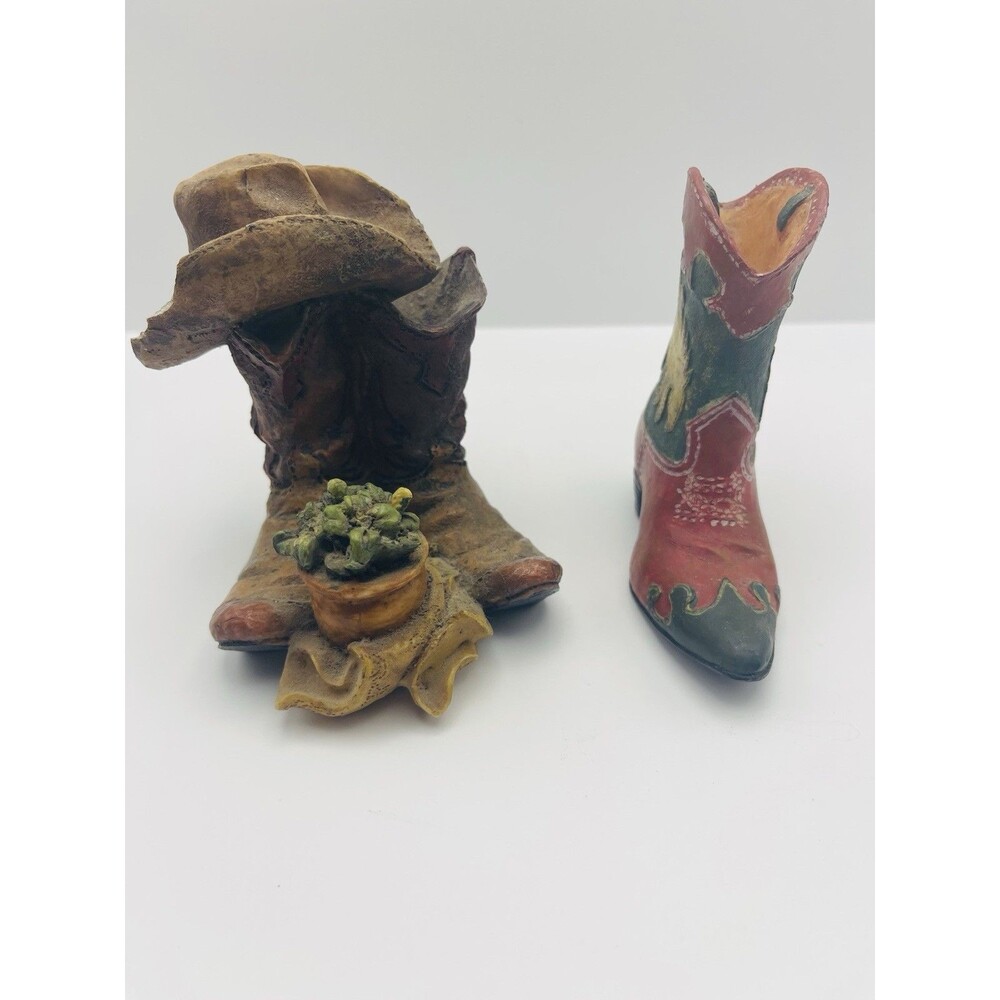 Vintage Western Cowboy Boot Figurines Hat Boots Cactus Country Decor